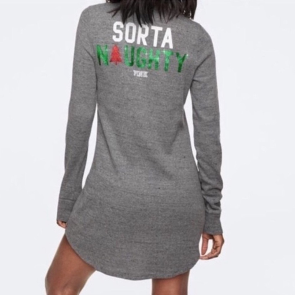 NWOT VS Pink Holiday Themed Sleep Shirt - Picture 1 of 8